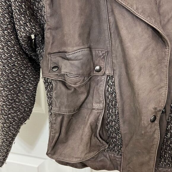 Vintage Laurice 80’s Bomber Jacket Brown Leather Wool Sweater Sleeves Size L - Picture 10 of 15